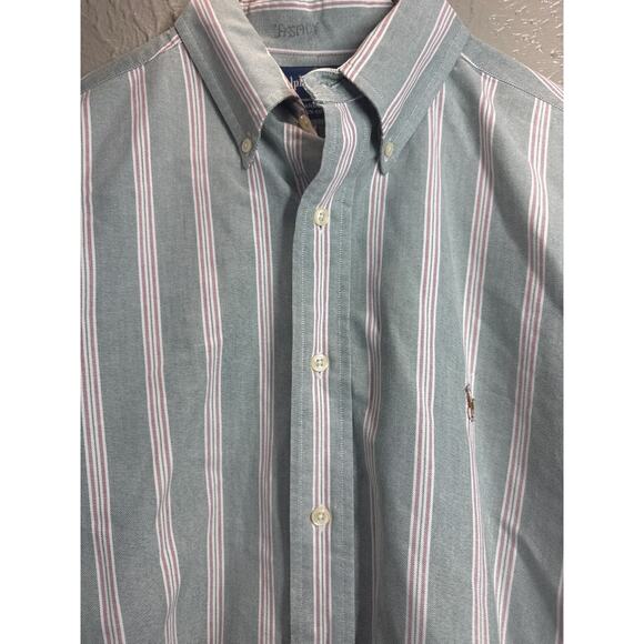 Ralph Lauren Mens Green White Yarmouth Button Down Dress Shirt Preppy Size 16 32 - Picture 1 of 5